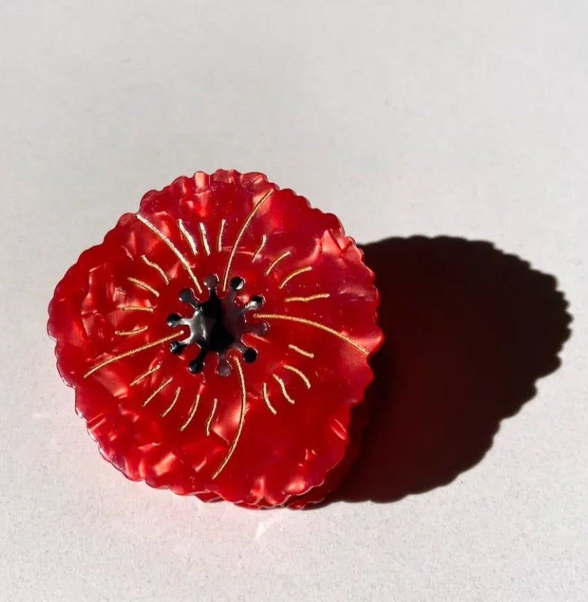 Red Poppy Flower Hair Claw Clip